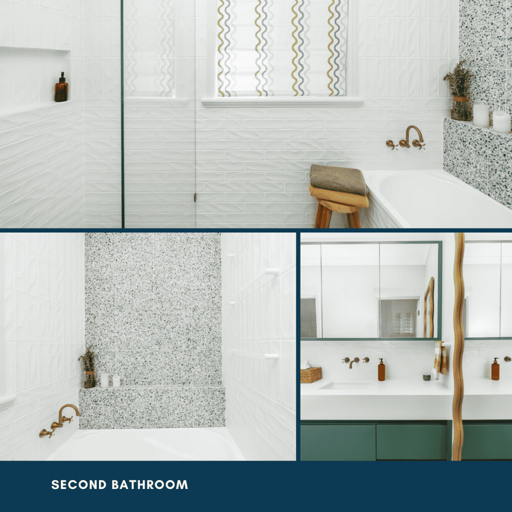 Green accent on a custom bathroom redesign from Align Kitchens.