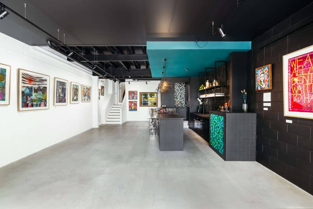 Align Gallery & Events Space - An overview image of the space containing a modern bar area